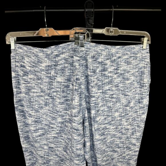 Susan Graver Ribbed Lounge Pants 3X Blue White Stretch Drawstring Knit - Picture 2 of 9